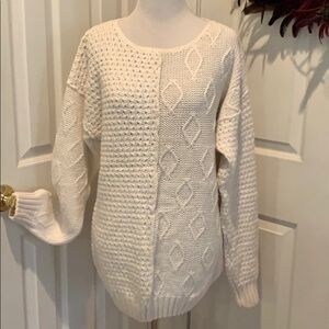 Off white ramie and cotton sweater, tunic length